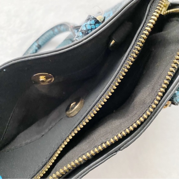 Faux Croc Print Mini Bag With Gold Studded Hardware - Picture 10 of 14